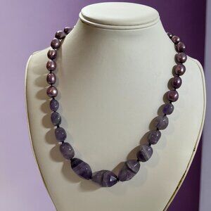 ESTATE COLDWATER CREEK Chunky Purple Amethyst Freshwater Pearl Necklace 20-22”